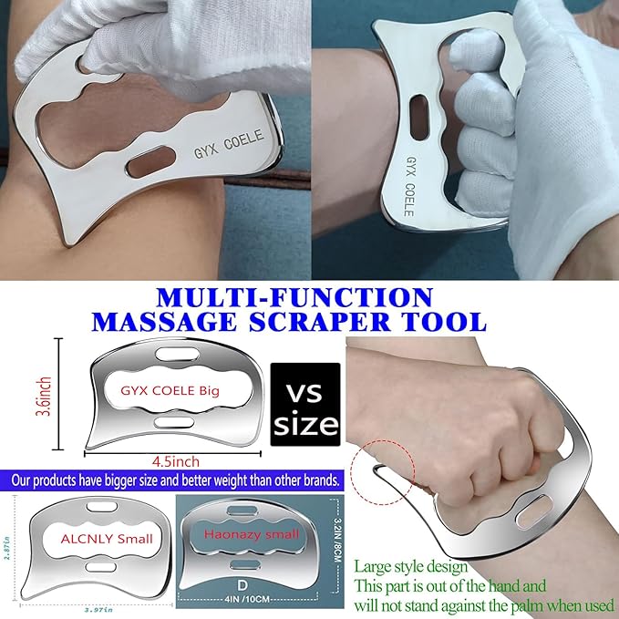 4 in 1 Stainless Steel Gua Sha Muscle Scraper Tool, Professional IASTM Physical Therapy Tool Set for Massage and Scraping （4pcs Carry Bag）