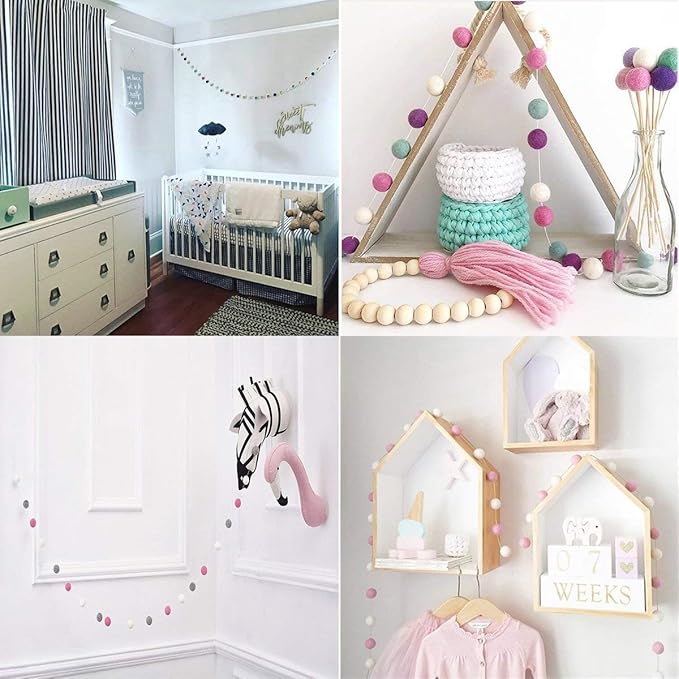 Felt Ball Garland Misscrafts 9.8 Feet 100% Wool Roving Pom Pom Garland 20mm Colorful for Baby Shower Grand Opening Party Festivals Room Decorations