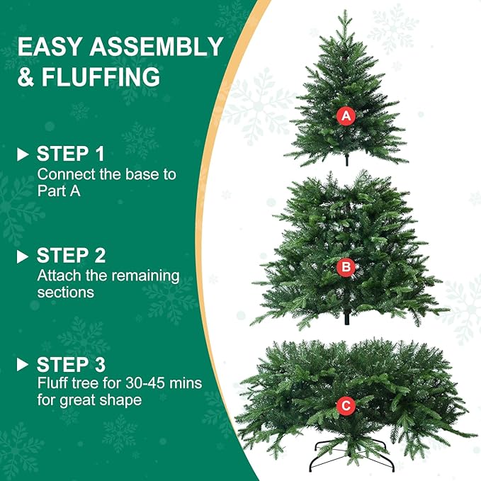 9 FT Artificial Christmas Tree with 3529 PE&PVC Mixed Branch Tips, Unlit Hinged Premium Spruce Fake Xmas Trees, Green, Foldable Base
