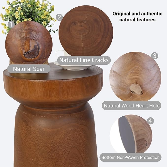 Solid Wood Tree Stump Table Wooden Side Table End Table Plant Stool Handmade Rustic Nightstand Natural Wood Stool Coffee Table for Home Office Patio (Brown)