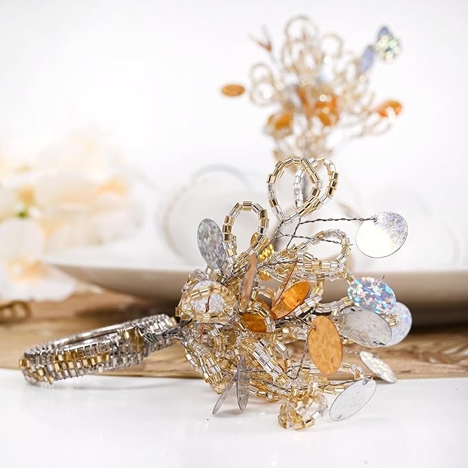 Glass Beaded Napkin Rings - 12-Pack Handmade Spring Floral Napkin Holder for Table Setting Weddings,Holiday Dinner,Birthday,Thanksgiving,Christmas,Farmhouse Décor (Multicolor) - ALPHA Living HOME