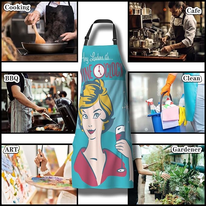 Kiss the Cook Apron Men Wine O’clock Funny Aprons for Women for Cooking Restaurant BBQ Painting Crafting Gardening 27” (W) x 31” (H), Waterproof Aprons