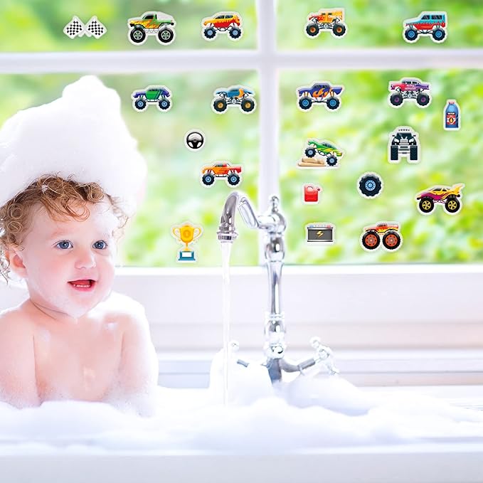 20 PCS Truck Thick Gel Clings Truck Window Gel Clings Decals Stickers for Kids Toddlers and Adults Home Airplane Classroom Nursery Transportation Party Supplies Decorations Removable and Reusable