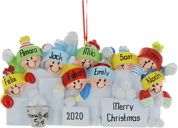 3D Snowball Fight Family of 9 Ornament 2025 Personalized Family Christmas Ornaments 2025 | Snowman Winter Holiday Personalized Tree Ornaments for Grandchildren, Siblings & Grandkids of Nine Ornament