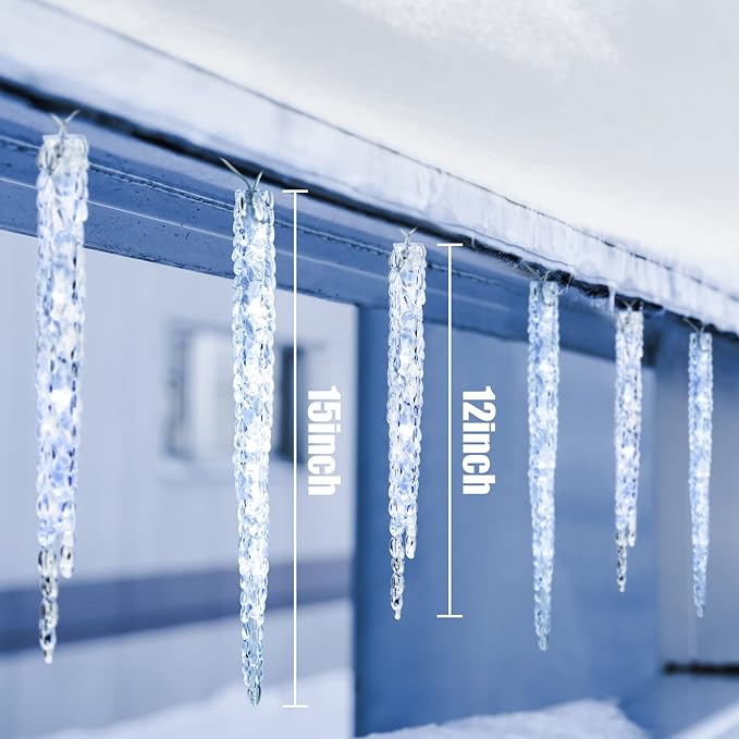 Icicle Lights Outdoor 13.5ft With Remote - 20 Tubes 100 LED Christmas Lights, Waterproof Indoor for Tree Patio Roof Holiday Decor, Cool White