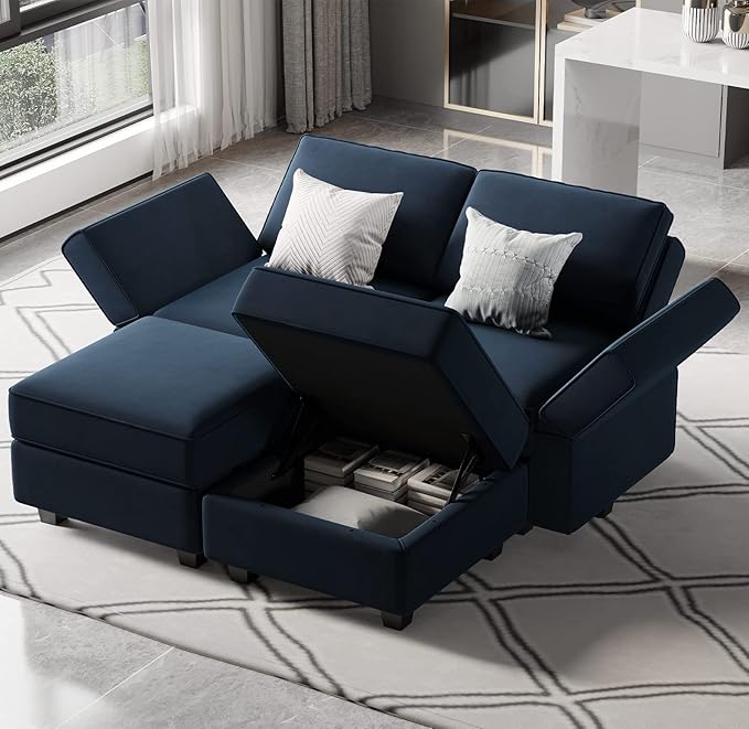 Belffin Modular Sectional Sofa with Reversible Chaise L Shaped Couch with Ottoman Modular Sofa Couch with Storage Blue