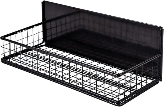 Magnetic Basket, Magnetic Shelf for Fridge, Magnetic Spice Rack for Refrigerator Magnetic Locker Organizer Holder for Office Kitchen Classroom Storage, Black-Low, 9.44" x 4" x 1.77"