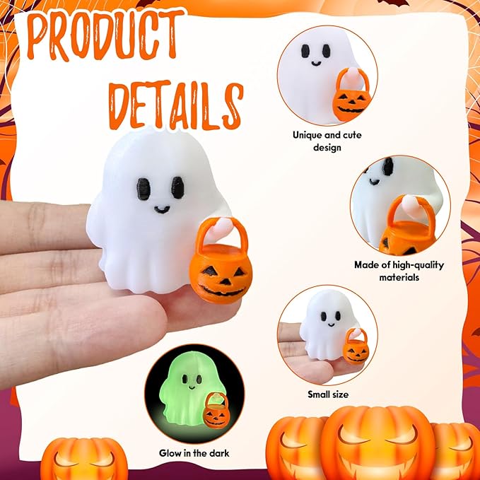 Halloween Ghost Figurine, Funny Glow in The Dark Spooky Resin Ghost with Pumpkin Basket Statue, Cute Decor for Halloween Decorations Indoor, Porch Indoor Home Decor Gifts