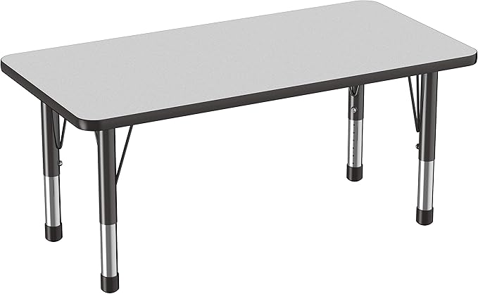 FDP Rectangle Activity School and Kids Classroom Table (24 x 48 inch), Toddler Legs, Adjustable Height 15-24 inches - Gray Top and Black Edge