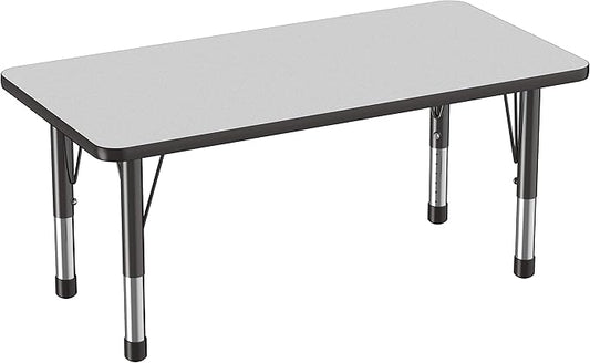 FDP Rectangle Activity School and Kids Classroom Table (24 x 48 inch), Toddler Legs, Adjustable Height 15-24 inches - Gray Top and Black Edge
