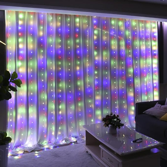 HXWEIYE 300LED Fairy Multicolor Curtain Lights for Bedroom, 3mx3m 8 Modes USB Plug in Window Christmas Led String Hanging Lights with Remote for Backdrop Wedding Party Home Garden Outdoor Indoor