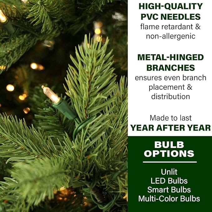 Fraser Hill Farm 6.5-Ft. Foxtail Pine Artificial Christmas Tree with Warm White LED Lights and Stand, Prelit Foldable Fake Tree with Realistic Foliage for Home Decoration