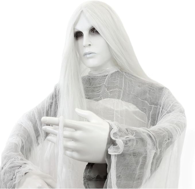 Haunted Hill Farm Rising Ghost Woman by Tekky, Battery-Operated, Sound Activated Animatronic with Sound Effects for Indoor or Covered Outdoor Creepy Halloween Decoration