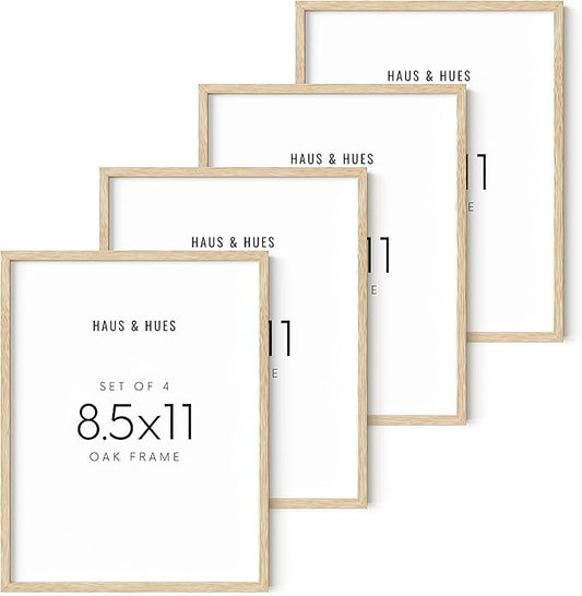 HAUS AND HUES Set of 4 Certificate Frames 8.5 X 11 - Picture Frames 8.5 X 11 Document Frames 8.5x11, Certificate Frames Multi Pack Wooden Picture Frames 8.5x11 Picture Frame (Beige Oak Frame)