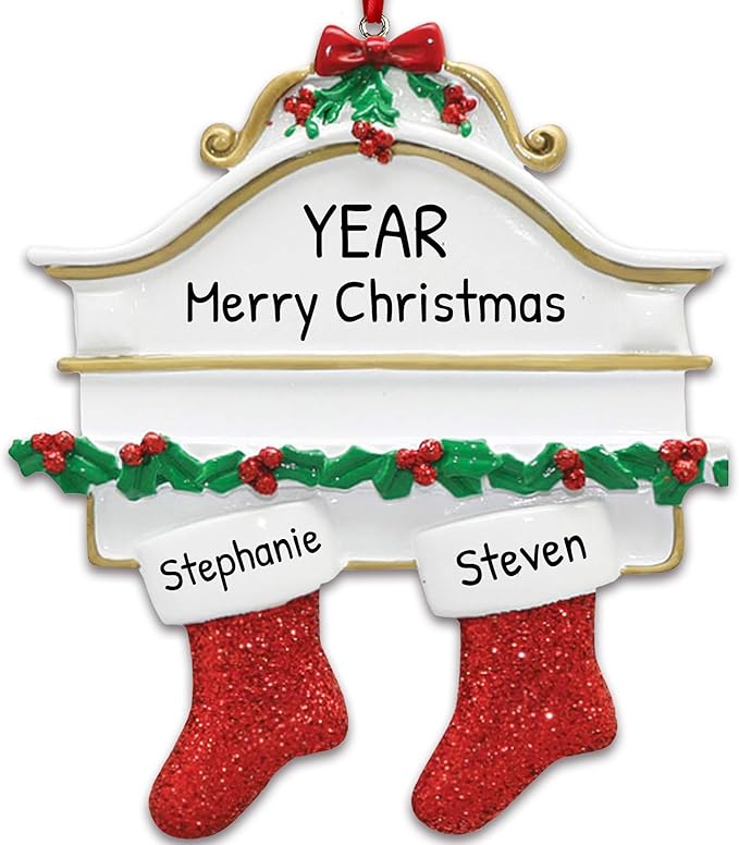 3D Personalized Our First Christmas Ornament 2025 Fireplace Couple Ornaments Mantle Couples Ornament 2025 Family of 2 Stockings Unique for a Couple Ornaments Couples Unique Gifts