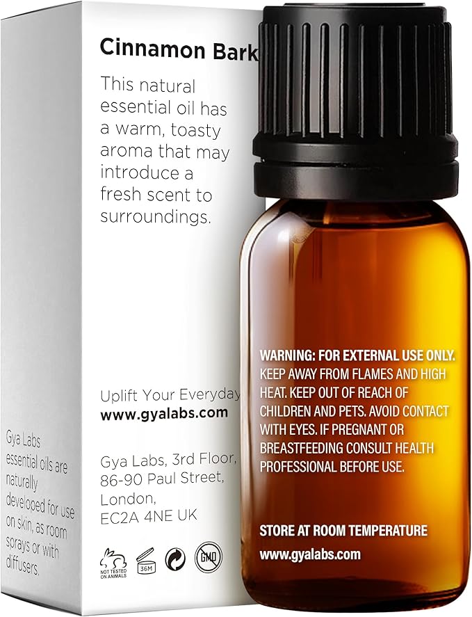 Gya Labs Cinnamon Essential Oil for Diffuser - 0.34 Fl Oz - 100% Pure Natural Cinnamon Bark Essential Oil for Skin, Hair, Lips Body & Candle Making Scent