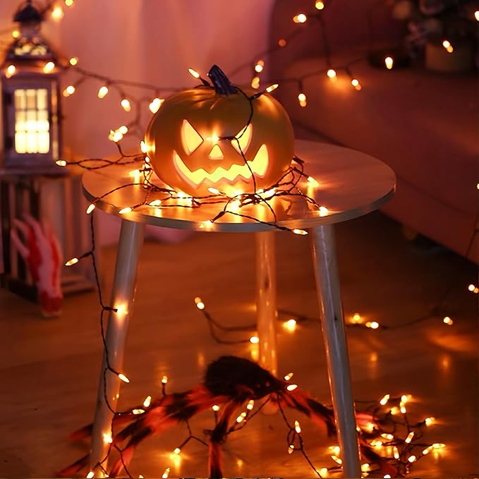 100 LED Orange Halloween Lights, 2 Pack 17FT Mini String Lights Battery Operated Orange Fairy Light 8 Modes Timer Waterproof for Indoor Outdoor Patio Tree Holiday Party Fall Halloween Decor