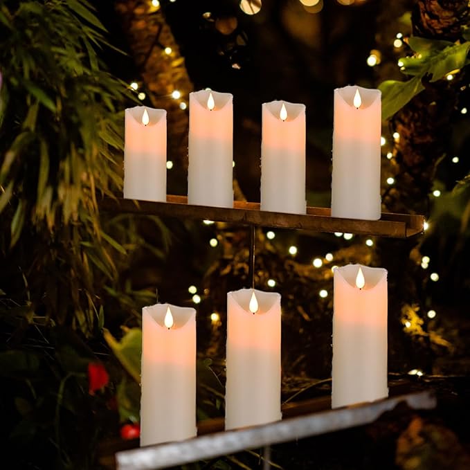 Flameless Battery Operated LED Candles 3D Wick with10key Button Remote Control 24-Hour Timer Set of 5 Electric Flickering Pillar Real Wax，Wedding, Party, Home Decoration