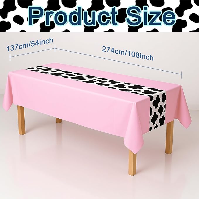 6 Pack 108 x 54 Inch Cow Print Tablecloth Cow Plastic Table Cover Birthday Party Table Cloth Disposable Plastic Farm Animal Party Cover for Disco Cowgirl Decorations Supplies Pink