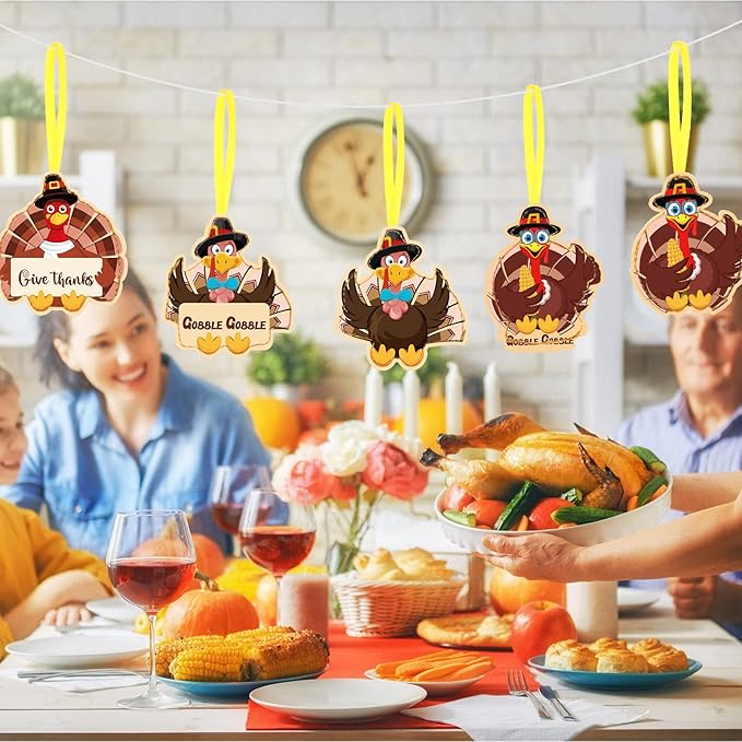 8 Pcs Thanksgiving Tree Ornaments Turkey Felt Thanksgiving Tree Decoration Give Thanks Gobble Hanging Ornaments with Rope for Harvest Theme Party Supplies Fall Door Decor