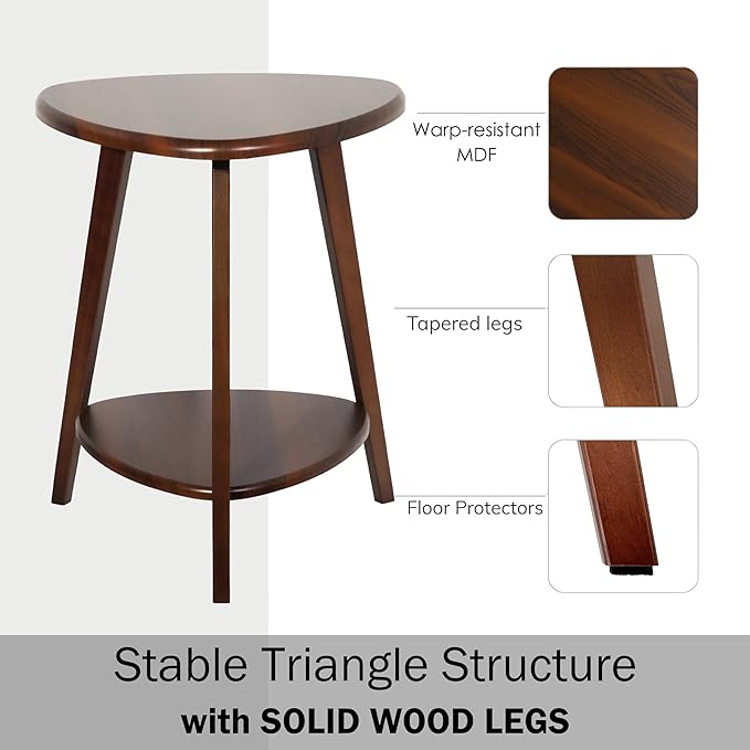 Wood Side Table, Small End Table with Storage Shelf, Accent Table for Living Room, Solid Wood Legs, Walnut