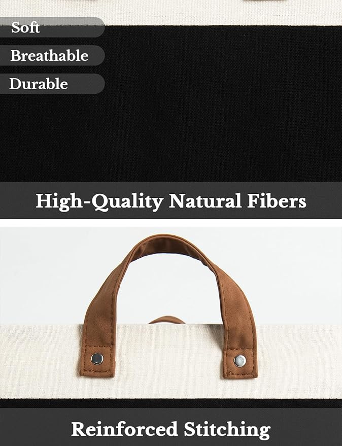 StorageWorks Storage Bins, Fabric Storage Bins for Shelves, Large Storage Baskets with Metal Frame, Closet Baskets and Bins with Handles, Black and White, 2-Pack