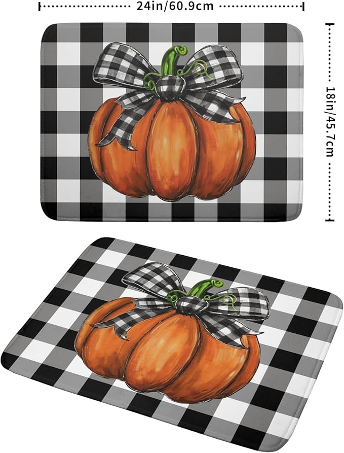 Fall Pumpkin Dish Drying Mat for Kitchen Counter Black White Buffalo Check Thanksgiving Super Absorbent Reversible Microfiber Kitchen Countertop Protector Dishes Pad Large 18x24 inch
