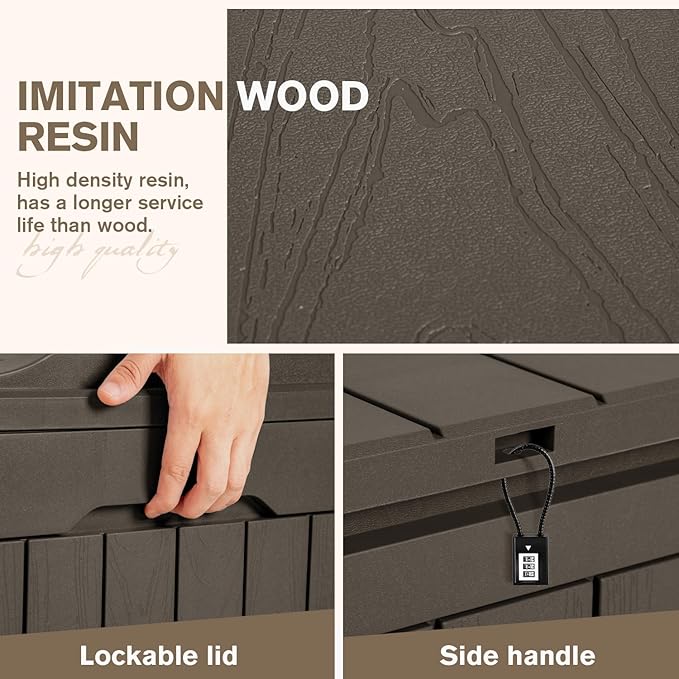 JUMMICO 31 Gallon Resin Deck Box Waterproof Indoor Outdoor Storage Boxes for Patio Furniture Cushions and Garden Tools (Brown)