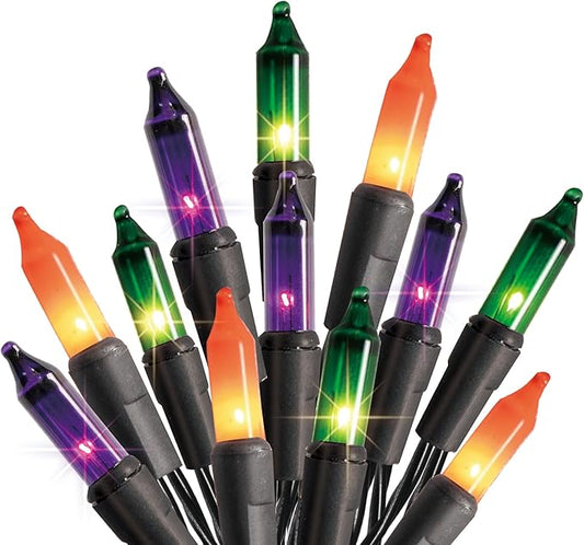 Dazzle Bright Purple Orange and Green Halloween Lights, 20FT 100 Count Mini String Lights, Waterproof Halloween Decorations for Outdoor Indoor Patio Home Party Garden Yard Decor