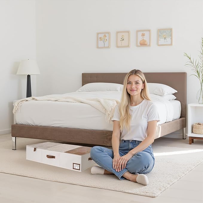 StorageWorks Under Bed Storage Containers with Handles and Label Holder, 2 Pack Ultra-thick Fabric Underbed Bins, Closet Organizer for Clothes, Blankets, Sweater