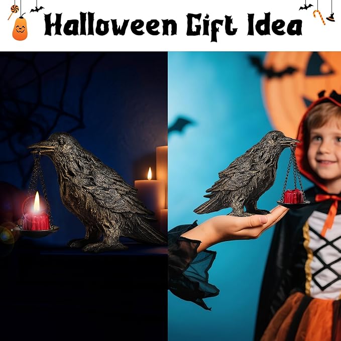 Gothic Home Decor Fake Crow Light Holder Raven Lamp Tealight Candle Holder Resin Statue Half Gold