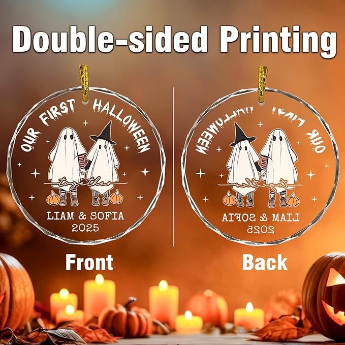 First Halloween Married Ornaments, Custom Couple Halloween Ornament for Couples, Newlywed, Mr & Mrs Ornament, Spooky Glass Hanging Decor, Spooky Pendent, Ghost and Pumpkin Gifts
