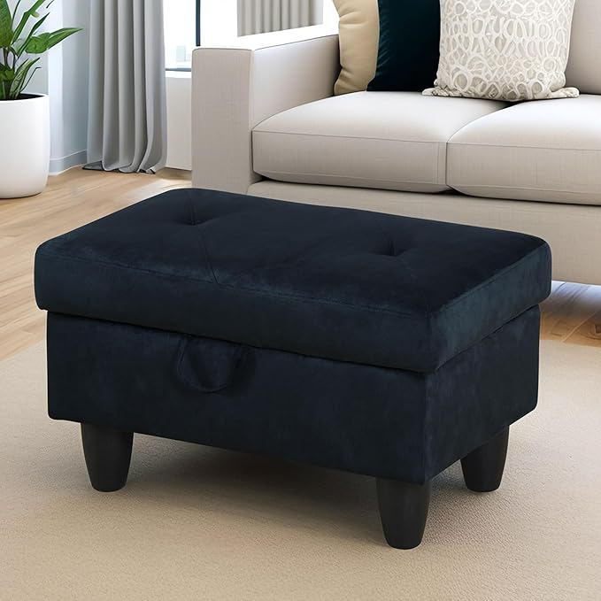 Ottoman Rectangular Storage Ottoman Bench, Flannel Footrest Stool Footstool with Lid for Living Room, Bedroom, Entryway, Brown, 28.5"x19"x17.5"