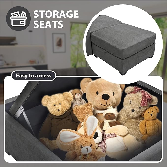 mestyl Modular Sectional Sofa Convertible U Shaped Sofa Couch Set with Storage for Living Room, Modern 4 Seater Modular Sectional Couch with 2 Movable Ottoman (Grey)