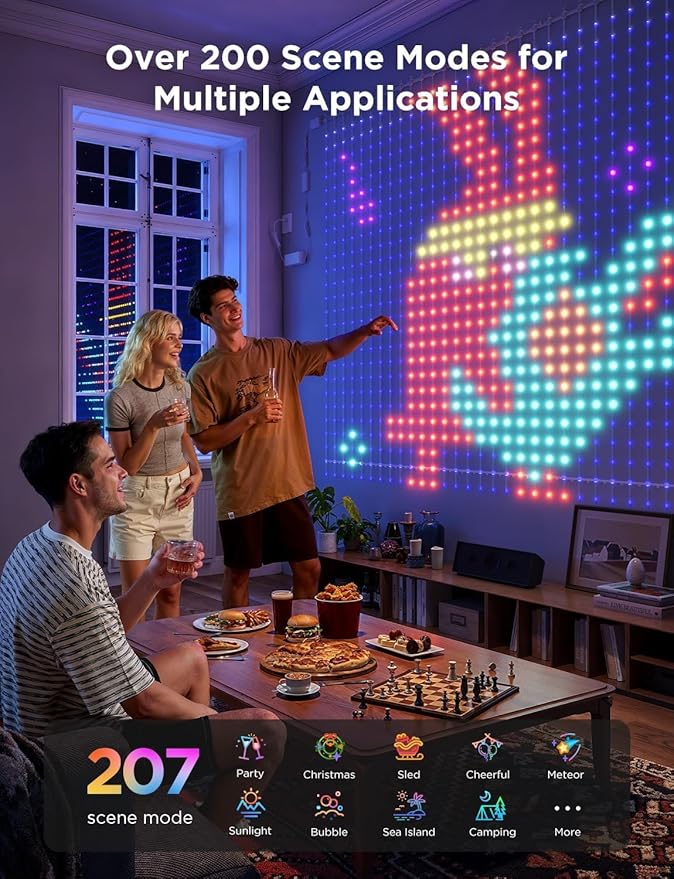 Govee Curtain Lights 2, 520 LEDs, Smart LED Curtain Light with DIY GIF AIGC, Non-Splicable, RGBIC Color Changing Holiday Lights for Indoor Outdoor Bedroom Window Decor, IP65 Waterproof, 4.9×6.6ft