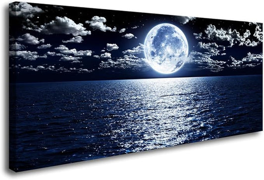 Cao Gen Decor Art S06950 Wall Art Canvas Prints Moon Sea Ocean Landscape 1 Panels Full Moon in Cloud Pictures Paintings Stretched and Framed for Living Room Bedroom Kicthen Office Artwork 20x40inch