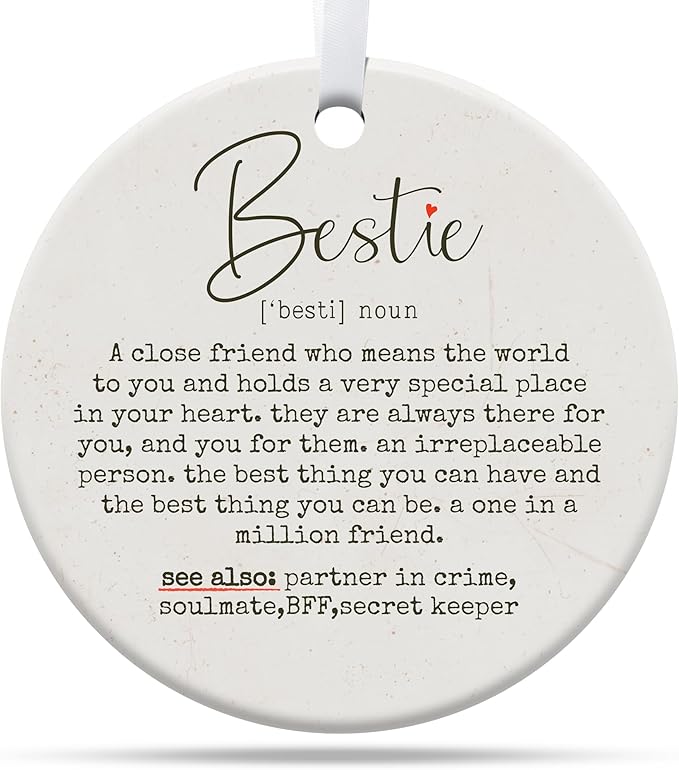 Friendship Gifts for Women, Best Friend, Funny, Work Besties, Sister, Friend Ornaments for Women, Ceramic Christmas Ornaments (Besties 2)