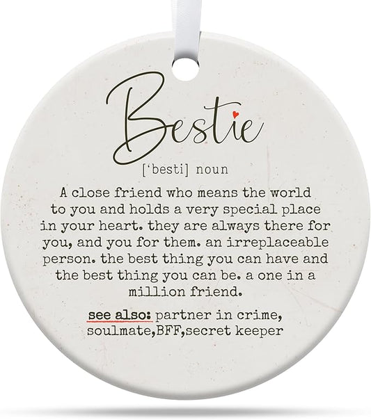 Friendship Gifts for Women, Best Friend, Funny, Work Besties, Sister, Friend Ornaments for Women, Ceramic Christmas Ornaments (Besties 2)