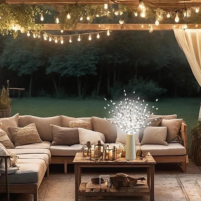 DK177 4 Pack Led Branch Light Battery Operated Lighted Branch Vase Filler Willow Tree Artificial Little Twig Power Brown 30 Inch 20 LED for Home Romantic Decoration, White