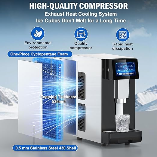 Nugget Ice Maker Countertop, 60 LBS/Day with 5LBS Storage Bin, Water Dispenser Countertop Ice Maker Machine Stainless Steel, Soft Chewable Pellet Ice Machine for Home Bar Kitchen Office, Self-Cleaning