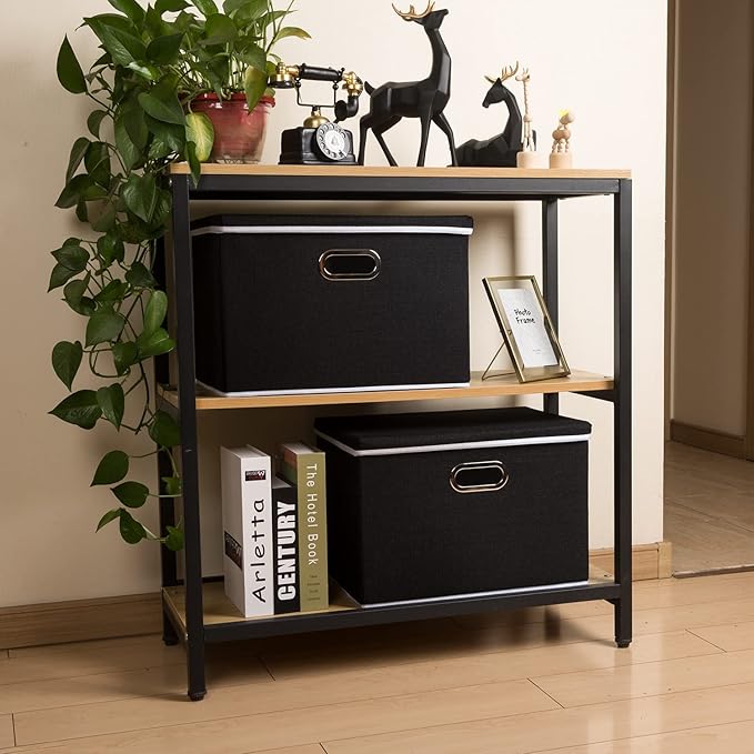 PRANDOM Extra Large Collapsible Storage Bins with Lids [5-Pack] Linen Fabric Foldable Storage Baskets Boxes Organizer Containers Cube with Cover for Bedroom Closet Office Nursery (22.8x15.75x13.8)