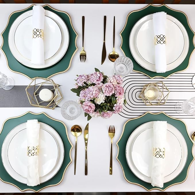 Green Chargers for Dinner Plates, 13 Inch Scalloped Plastic Decorative Table Charger Service Plates Set of 6 for Wedding, Holiday, Thanksgivng, Christmas