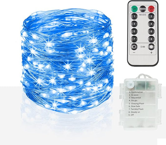 suddus Blue LED Christmas Lights Outdoor，200led 66ft Battery Operated Fairy Lights Indoor, Twinkle Lights for Bedroom, Halloween, Backyard, Tree, Dorm, Patio, Tapestry, Garden, Party