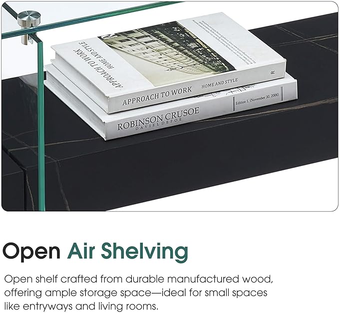 ivinta Glass Console Table with Storage, 39.4" Modern Sofa Table for Living Room, Foyer, Hallway, Bedroom 5101 (Black)