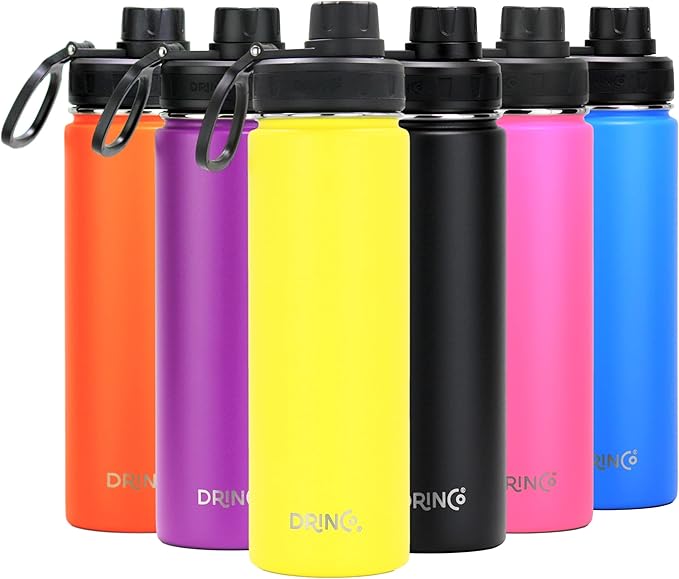 DRINCO Stainless Steel Water Bottle Spout Lid Vacuum Insulated Double Wall Water Bottle Wide Mouth (40oz 32oz 22oz 18oz 14oz) Leak Proof Keeps Cold or Hot (22 oz, 22oz Illuminating Yellow)
