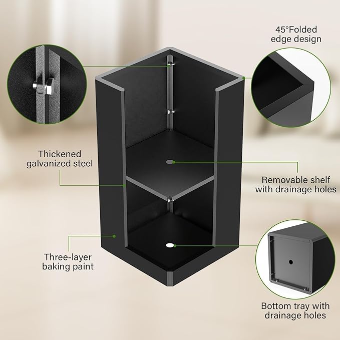 Modern Metal Planter Black – 28” Tall with Removable Insert Shelf | Heavy-Duty Outdoor & Indoor Planter Box for Patio, Porch, Garden (14x14x28in)