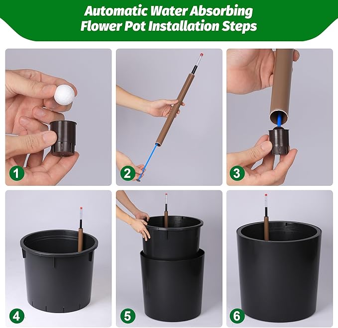 Tall Round Planter Set of 2, 20" Large Planter Pots with Built-in Drainage and a Water Level Monitor and Wheels for Patio, Porch, Living Room, or Home Office