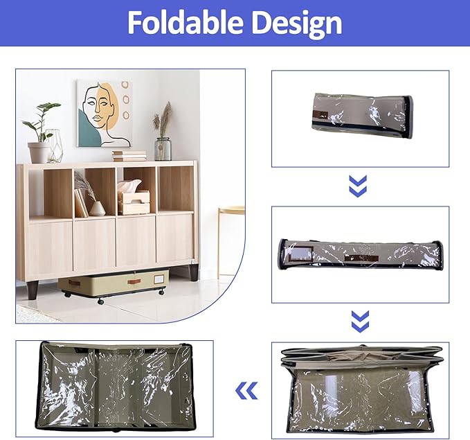 IUI Under Bed Storage with Wheels & Lid, 50L Large Capacity Underbed Storage Containers, Versatile Under The Bed Shoe Storage for Clothes, Books, Toys, 2 Pack, Ivory White