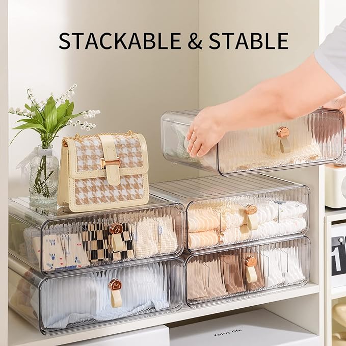 Socks Underwear Drawer Organizer Dividers, 16 Cell Stackable Closet Organizer, Plastic Underwear Drawer Storage for Clothing, Baby Clothes, Bra, Ties, Belts