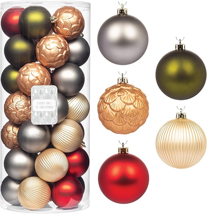 Every Day is Christmas Ornaments, Shatterproof Christmas Tree Ornament Set, Christmas Balls Decoration 35 Count (2.75"/70mm, New Woodland)